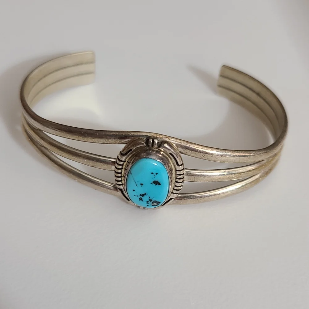 Vintage navajo Aaron Toadlena AT turquoise sterling bracelet native American - Picture 2 of 13